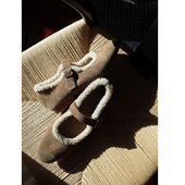 HOME WORK原创设计师手工温暖羊羔毛玛丽珍平底鞋 棕色