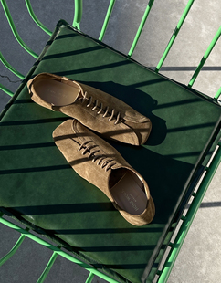 HOME 美拉德棕 WORK原创设计师手工牛皮麂皮复古方头两穿系带单鞋