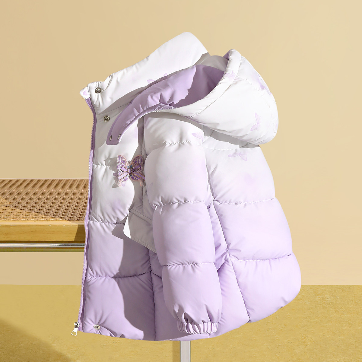 小虎帕蒂秋冬中大女童蝴蝶渐变棉服保暖超好看棉袄外套中长款洋气