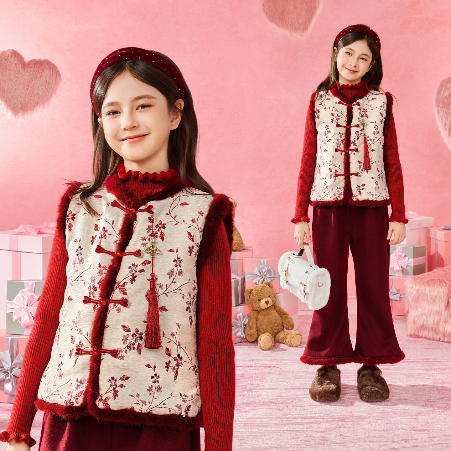 小虎帕蒂女童新中式提花马甲国风裤子三件套拜年服加绒新年唐装,童装/婴儿装/亲子装,唐装,淘宝优惠券,粉丝福利购,淘宝优惠卷