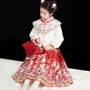 小虎帕蒂女童秋冬季套装半身裙儿童改良汉服2023新款云肩明制唐装