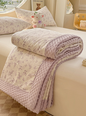 紫色A类豆豆绒被子全棉空调被纯棉单人学生儿童夏凉被冬被春秋被
