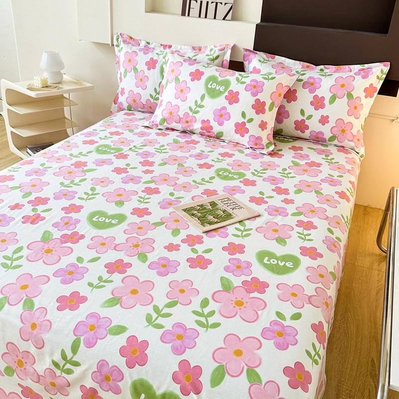 2026新款粉色小花清新纯棉床单100全棉单双人被单三件套家用1.8床,床上用品,床单,淘宝优惠券,粉丝福利购,淘宝优惠卷