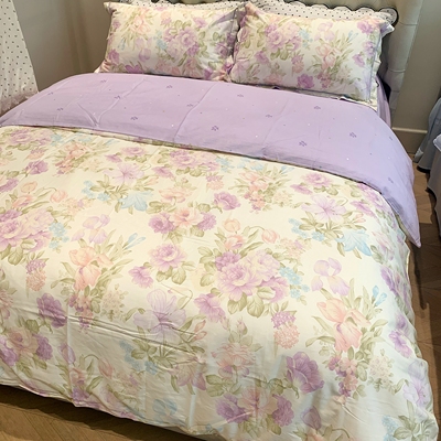 2025新款紫色田园风碎花全棉床上四件套纯棉床单被套床笠透气薄款