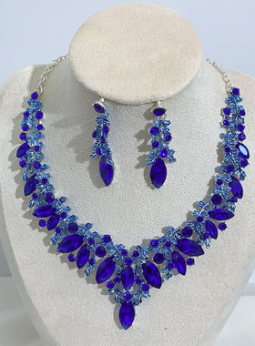 欧美小众水滴水晶项链耳环套装女