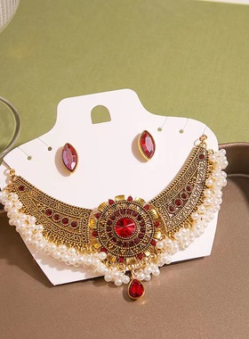 人造仿珍珠合金女民族风锁骨套链