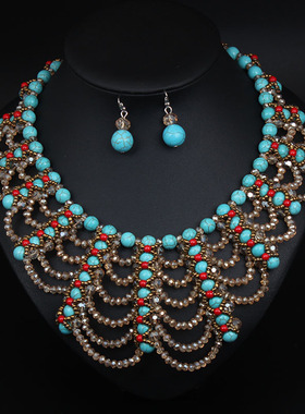 绿松石水晶女夸张手工欧美项链