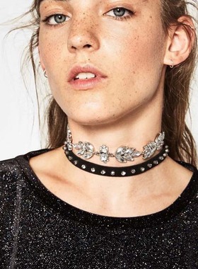 choker欧美水晶宝石复古短项链