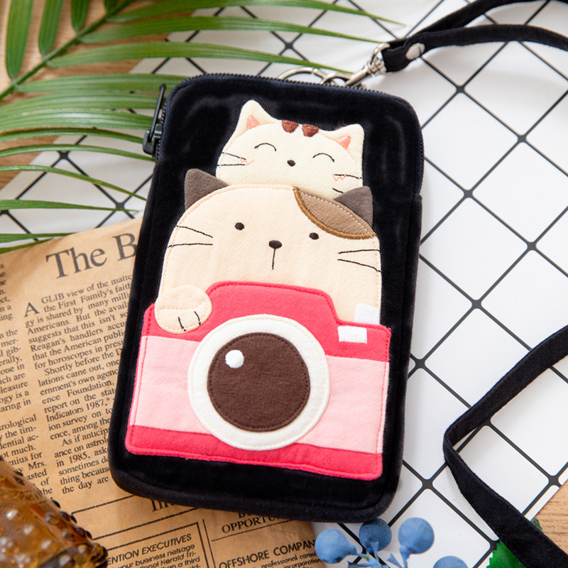 台湾啵啵猫 620104 可爱相机猫咪女帆布艺手机袋挂脖手机包 新款