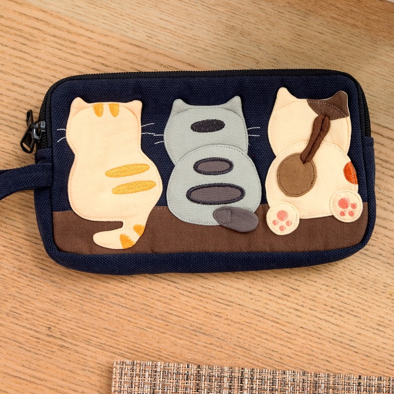 可爱啵啵猫大屏手机袋纯棉布艺