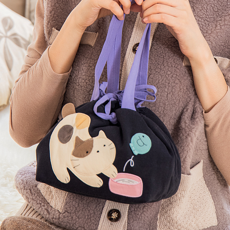 清仓特价秒杀 啵啵猫 610059 可爱猫咪午餐包小手提包束口包纯棉