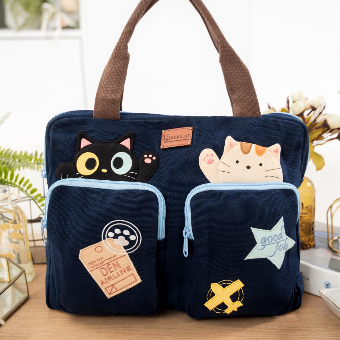 可爱啵啵猫 610115-01 卡通黑猫咪纯棉布艺13寸电脑包越南产新款