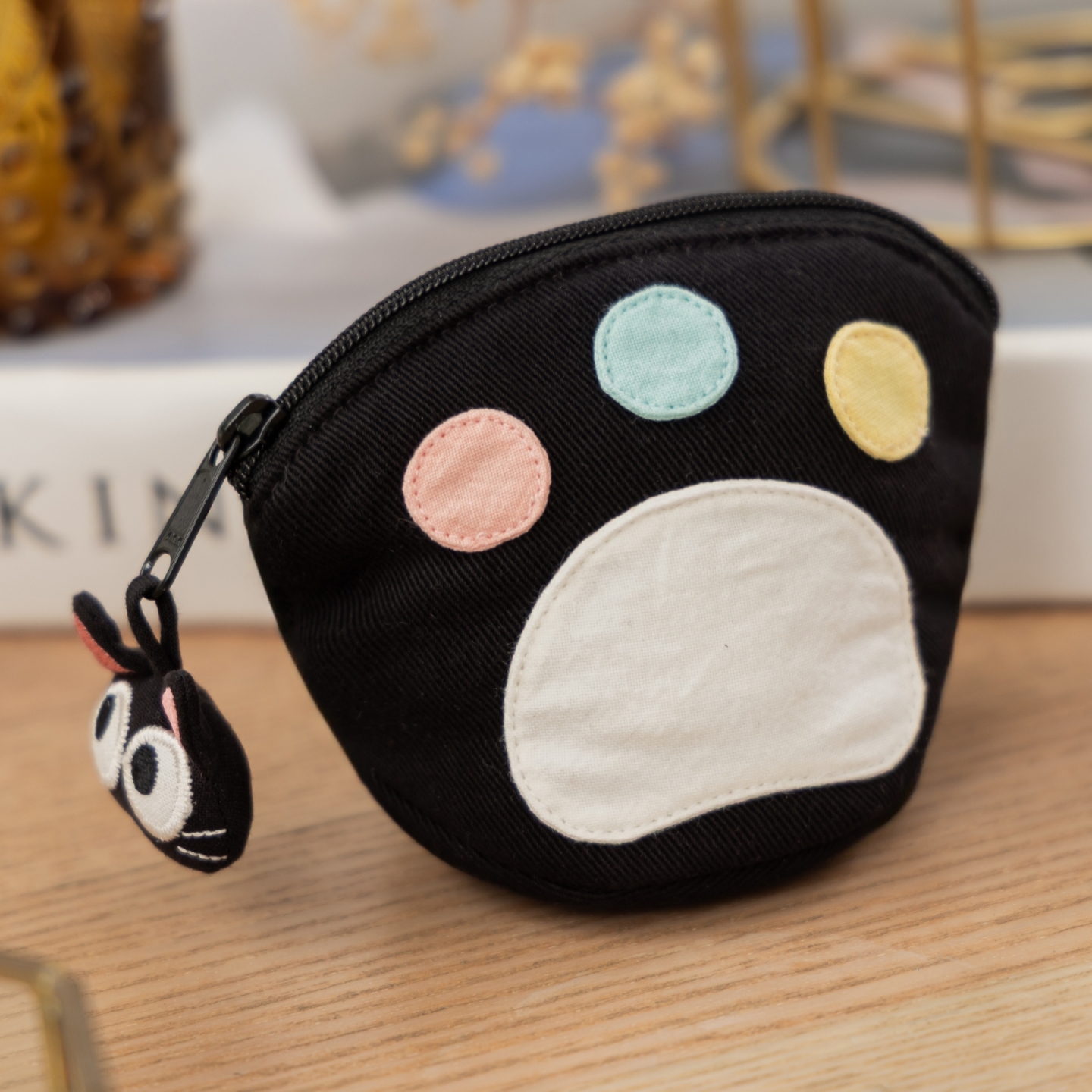 可爱啵啵猫咪 LB25-020 卡通黑猫创意猫掌纯棉布零钱卡片迷你小包