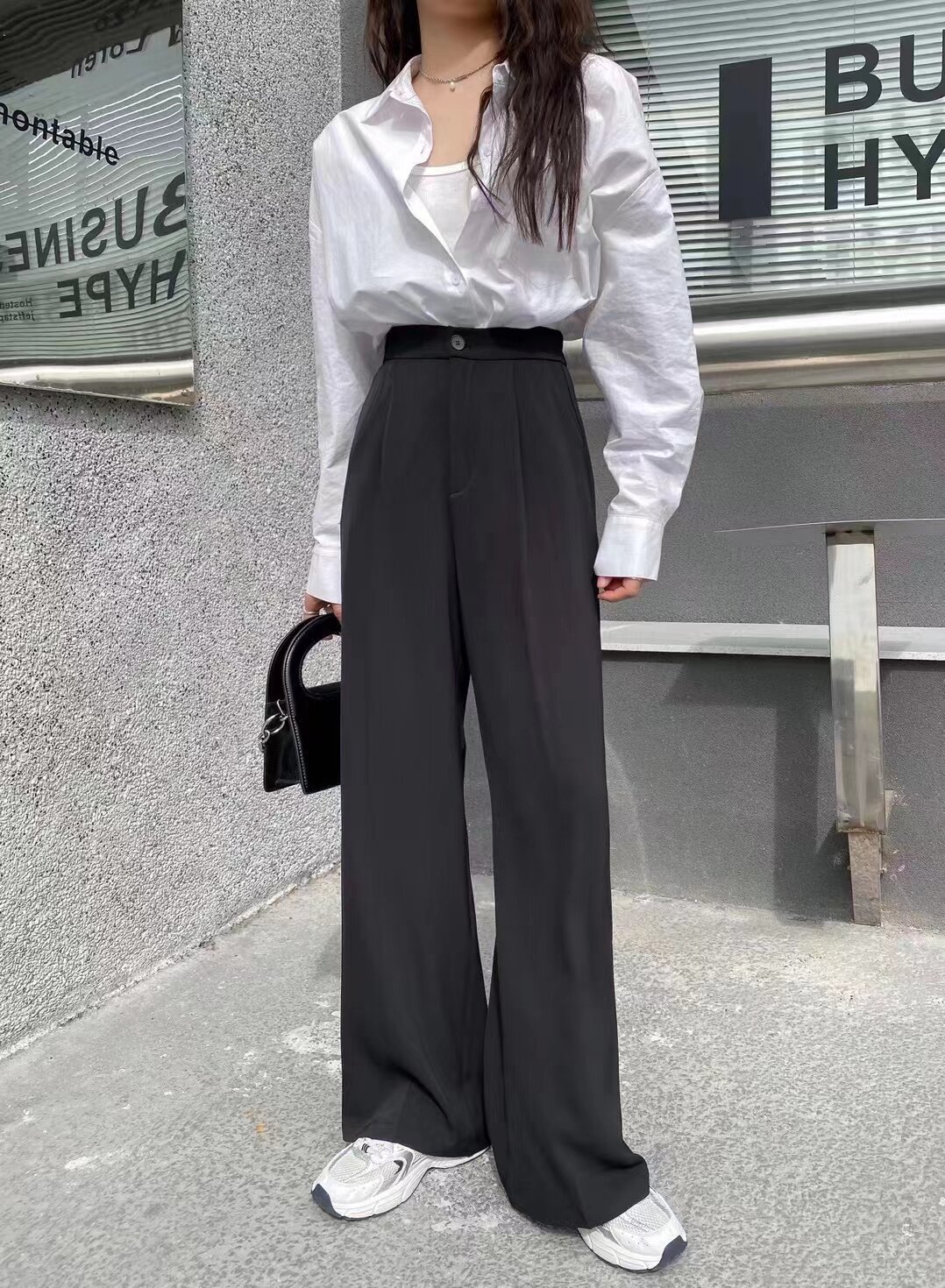 韩版拖地裤高腰垂感西装长裤子