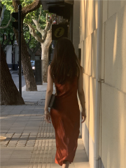 Real photo real price new style drape acetate satin fabric slim slim Sling Dress