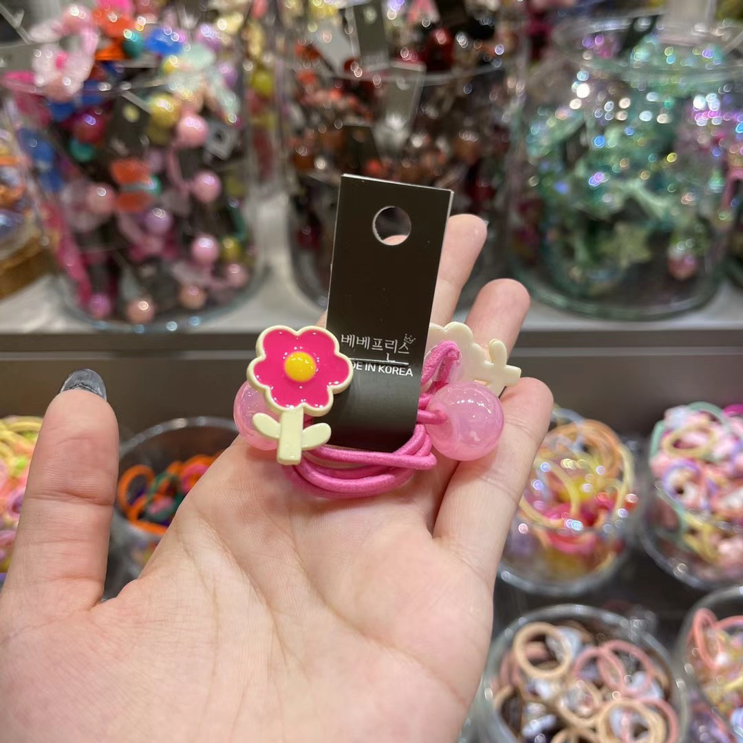 【现货】韩国bebe prince发饰可爱搭花朵球球弹力发圈皮筋头绳
