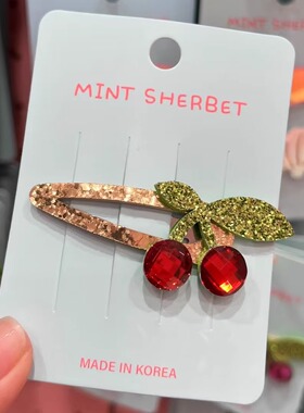 【现货】韩国Pretty Hairpin水钻樱桃亮闪彩色BB夹发夹公主甜美刘