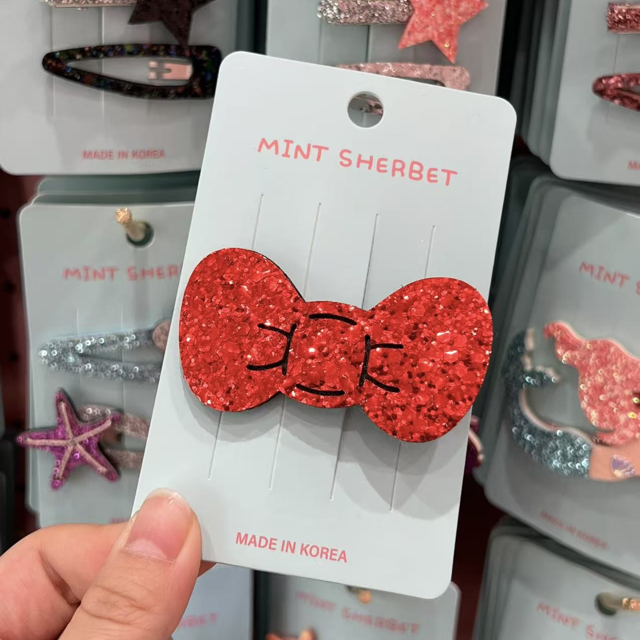 【现货】韩国Pretty Hairpin发饰细闪可爱Kitty蝴蝶结鸭嘴夹边夹