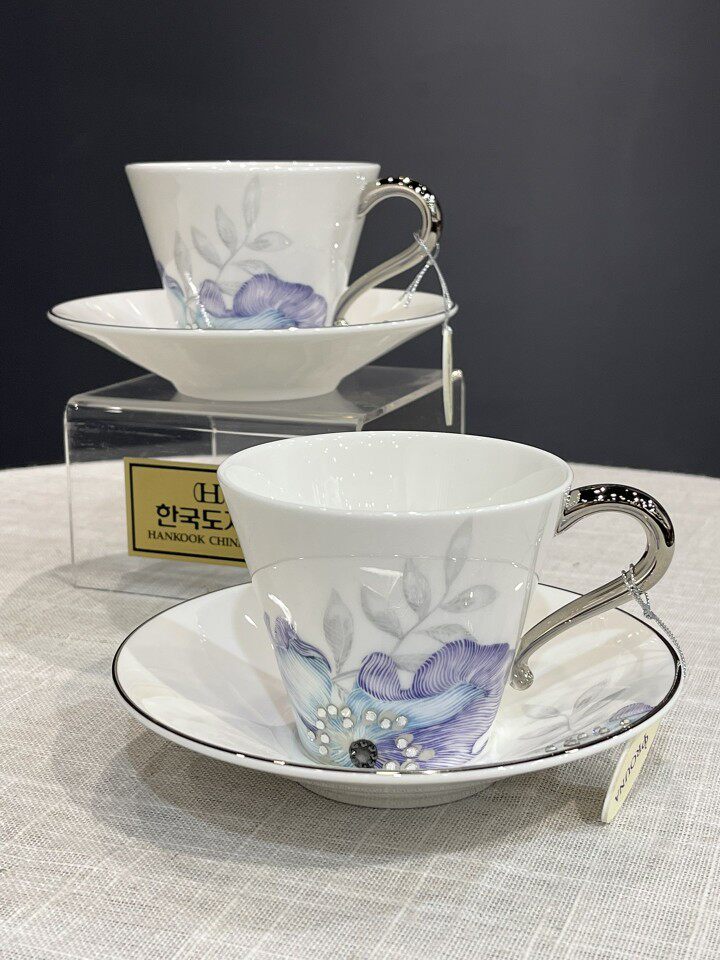 韩国原装进口hankook prouna jewelry咖啡杯2杯2碟高大尚送礼自用