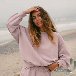 新款 春装 澳洲出口原单 水洗质感毛圈宽松套头卫衣女 创意LOGO