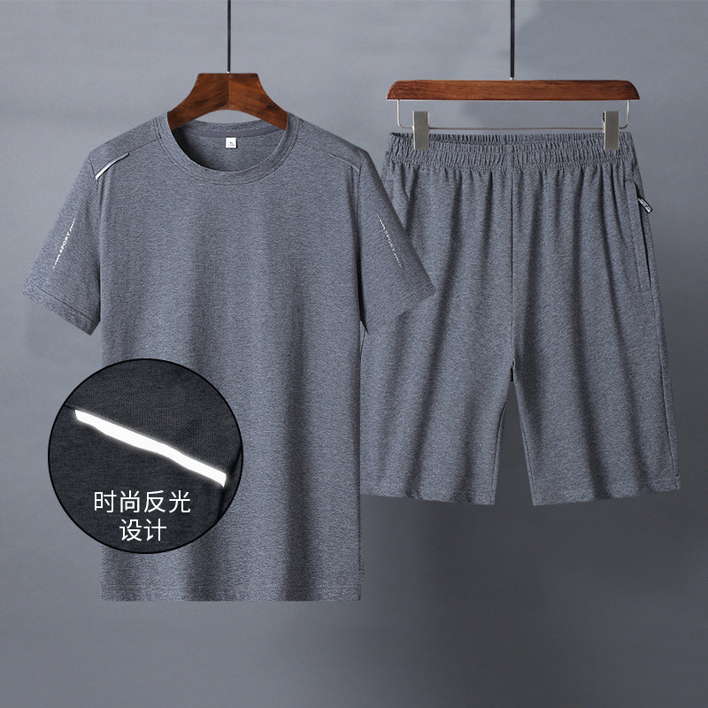夏季休闲运动套装男士纯棉短袖T中老年套装
