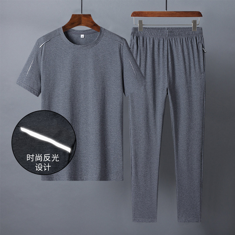 夏季男士大码短袖套装中年胖子休中老年套装