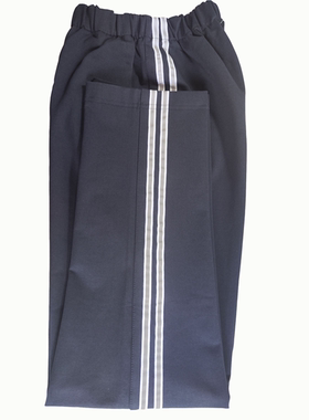可定做中小学生男女校裤深蓝色长裤两道白灰色反光条散口松紧腰棉