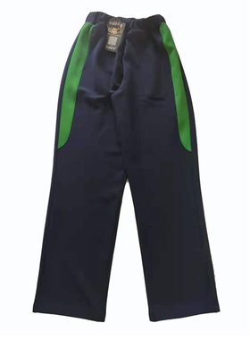 可定做中小学生男女校裤藏蓝色长裤拼接绿色宽边直筒裤全棉松紧腰