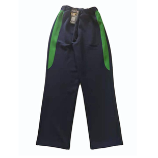 全棉松紧腰 拼接绿色宽边直筒裤 可定做中小学生男女校裤 藏蓝色长裤