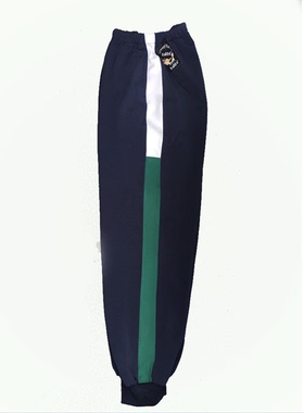 定做春秋冬男女同款藏蓝色运动长裤拼接白深墨绿色条运动加绒夏棉