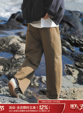 吕小虎ACTUP 春季潮流工装休闲裤男弯刀裤纯棉通勤长裤宽松阔腿裤