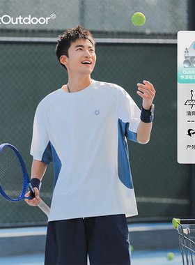 吕小虎美式休闲撞色拼接短袖男夏季潮牌透气网眼速干运动T恤上衣