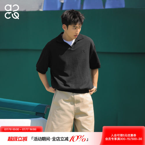 ACTUP夏季海鸥领针织短袖POLO衫