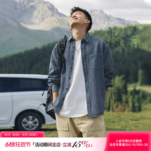 美式潮牌条纹牛仔长袖衬衫外套