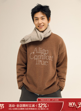 吕小虎ACTUP 刺绣毛衣男冬季圆领内搭针织衫情侣款休闲套头毛衫潮