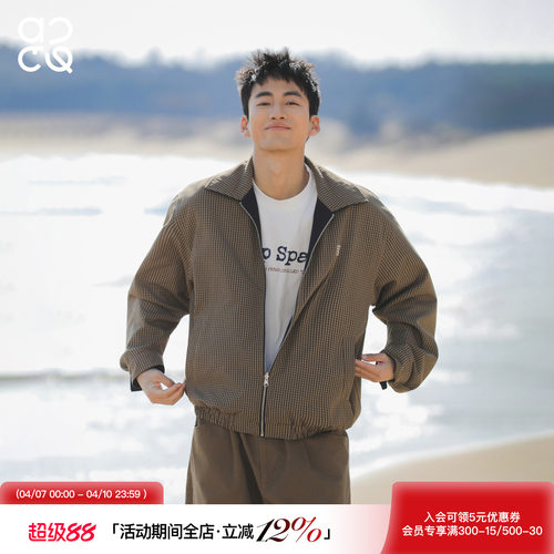 吕小虎ACTUP 双面穿哈灵顿工装夹克男士春季翻领通勤格子外套上衣