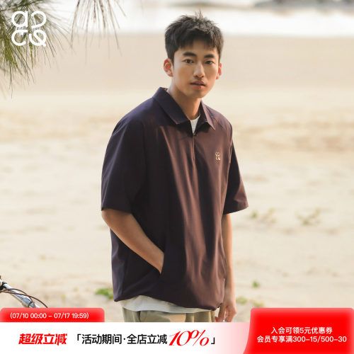 吕小虎ACTUP 夏季新款半拉链短袖POLO衫男情侣翻领T恤透气短袖潮
