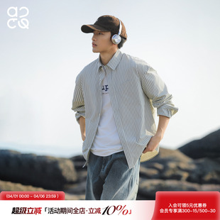 竖条纹长袖 吕小虎ACTUP 春季 美式 男青少年衬衣情侣休闲外套潮 衬衫
