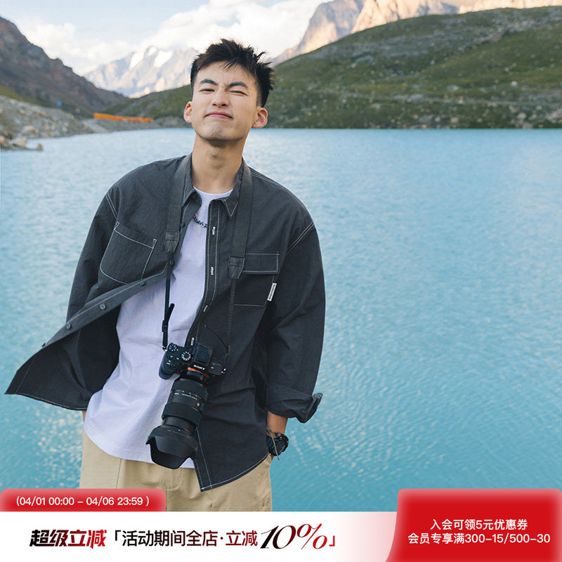 吕小虎男装一套搭配帅气长袖衬衫男青少年衬衣外套口袋工装休闲裤