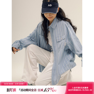 男春季 衬衫 不规则口袋衬衣外套 潮牌ins条纹翻领长袖 吕小虎ACTUP