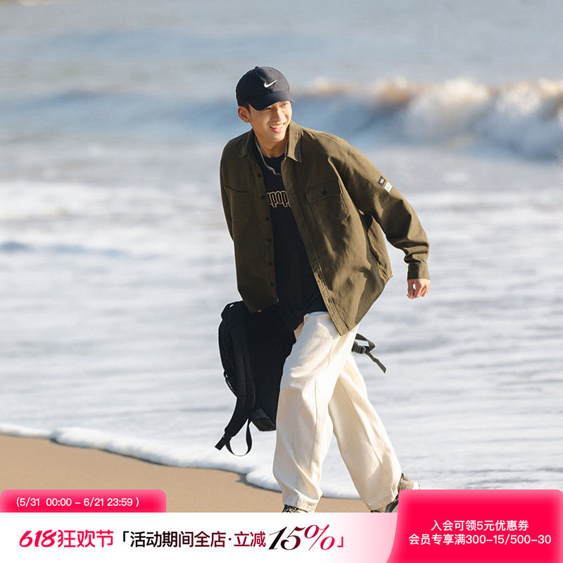 吕小虎水洗长袖衬衫男生春季美式口袋工装衬衣男基础通勤外套衣服