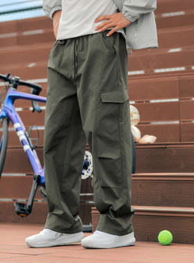 吕小虎ACTUP 春季浅绿色工装休闲裤男士松紧腰直筒裤青少年长裤子