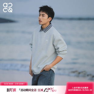 上衣 撞色格子翻领假两件卫衣男重磅390g刺绣长袖 吕小虎ACTUP 春季