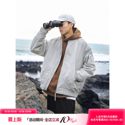 吕小虎美式宽松休闲棒球领夹克男