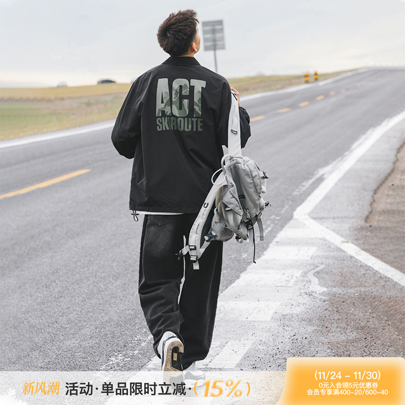 吕小虎油墨印花教练夹克休闲男