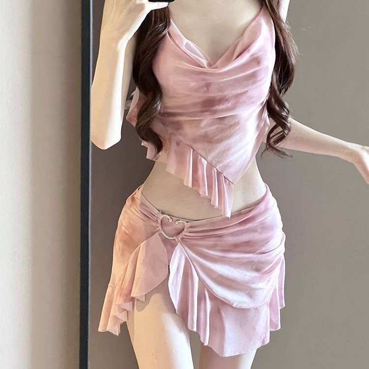 泳衣女分体三件套网纱性感显瘦遮肚纯欲风高级感保守比基尼跨境