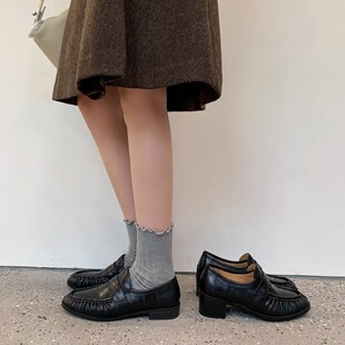 宝小姐小皮鞋女2026春季新款粗跟真皮柔软英伦风复古鳗鱼纹