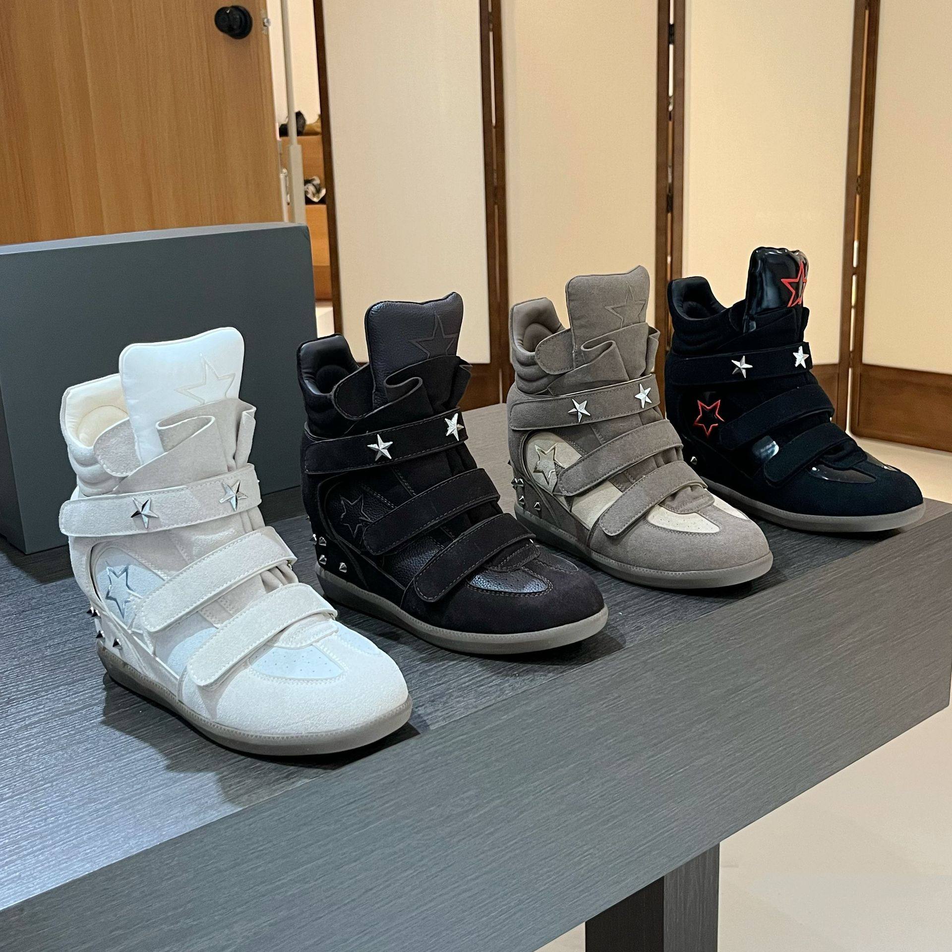 春季新款铆钉复古魔术贴高帮休闲鞋女新款百搭厚底内增高板鞋,运动鞋new,板鞋,淘宝优惠券,粉丝福利购,淘宝优惠卷