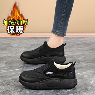 加绒女鞋2025新款冬季34小码一脚蹬妈妈棉鞋皮面防滑大码雪地靴42