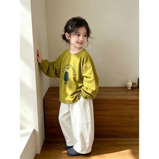 女童秋装套装2026新款巨好看女宝可爱绿色卡通卫衣之痛裤子两件套